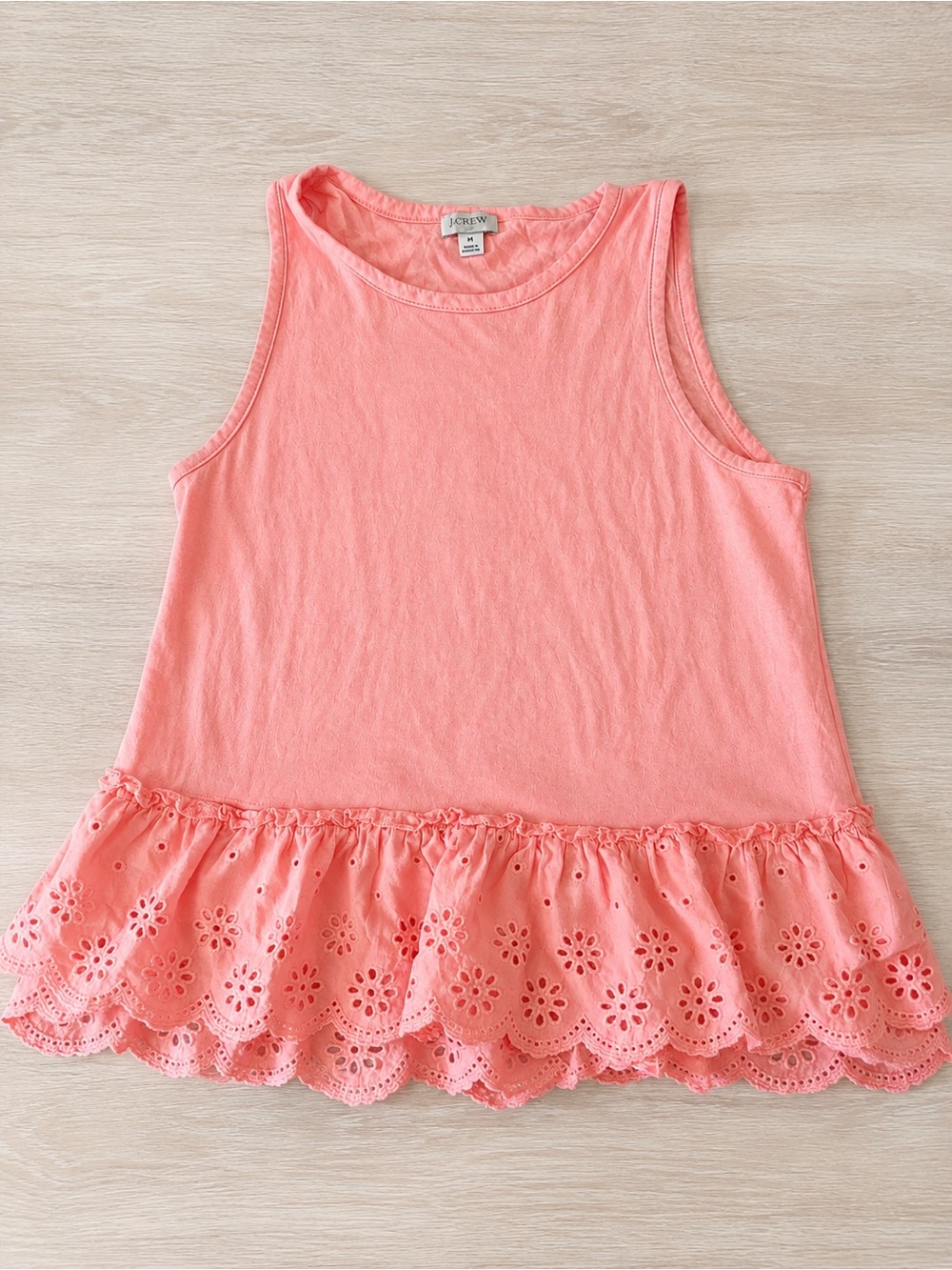 J. Crew Coral Eyelet Ruffle Tank Top